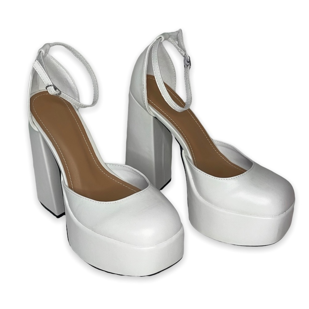 White Platform Block High Heels - Picture 7 of 14